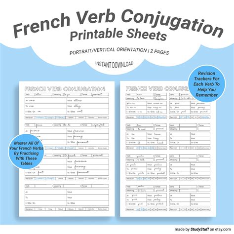 Printable French Verb Conjugation Practice Worksheets